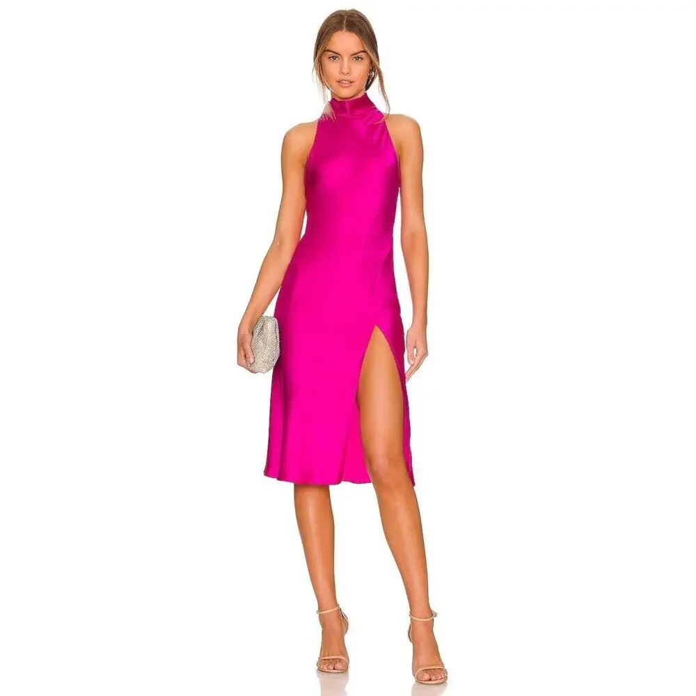 NWOT Amanda Uprichard Stanford Midi Dress in Dark Hot Pink - Picture 1 of 3
